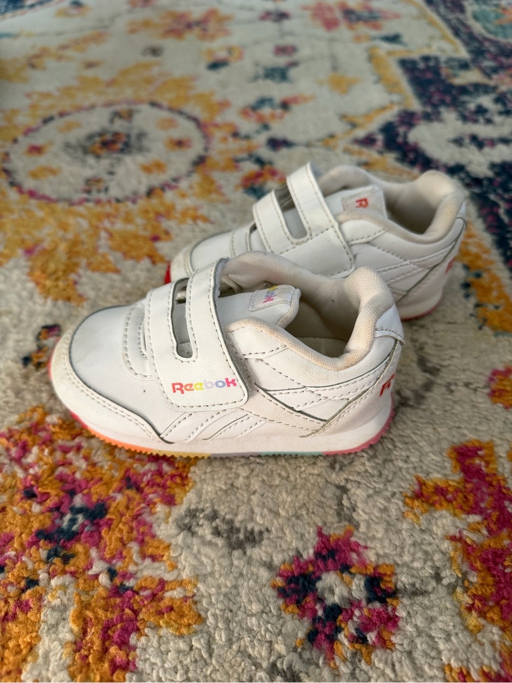 Reebok Kids White & Rainbow Velcro Sneakers